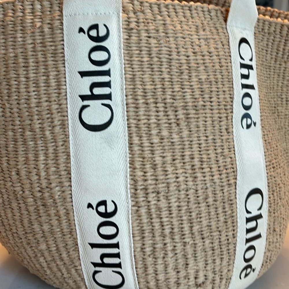 Chloé Natural Raffia Mifuko Tote with Logo Canvas Straps - Picture 3 of 8